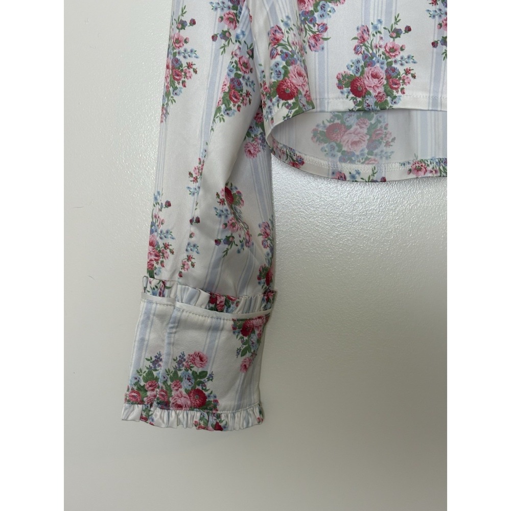 For Love and Lemons Satin Floral Ruffle Coquette Pajama Set Bridal Sleepwear XS - Picture 8 of 11